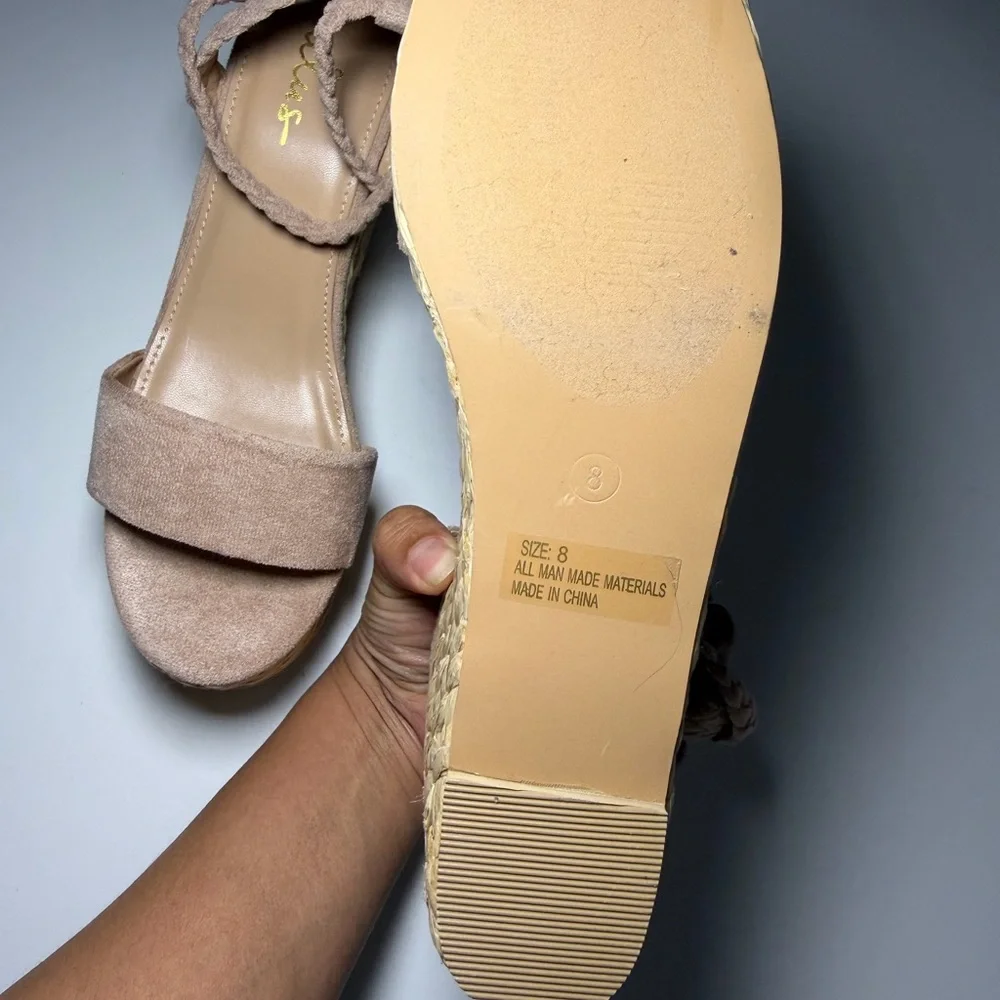 Lulus Jalen Nude Suede Espadrille Wedges Size 8 - Picture 7 of 9